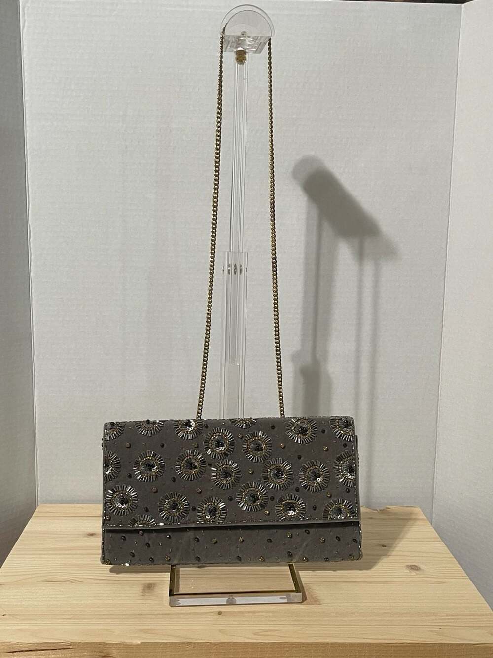 AREA Stars Beaded Velour Evening Clutch Crossbody Bag